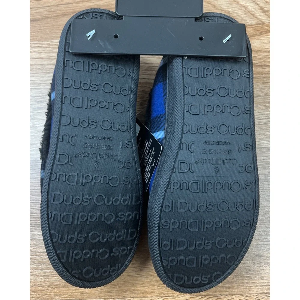 Cuddl Duds Youth Boys Slippers Size Small (1-2) Blue/Black Plaid NEW